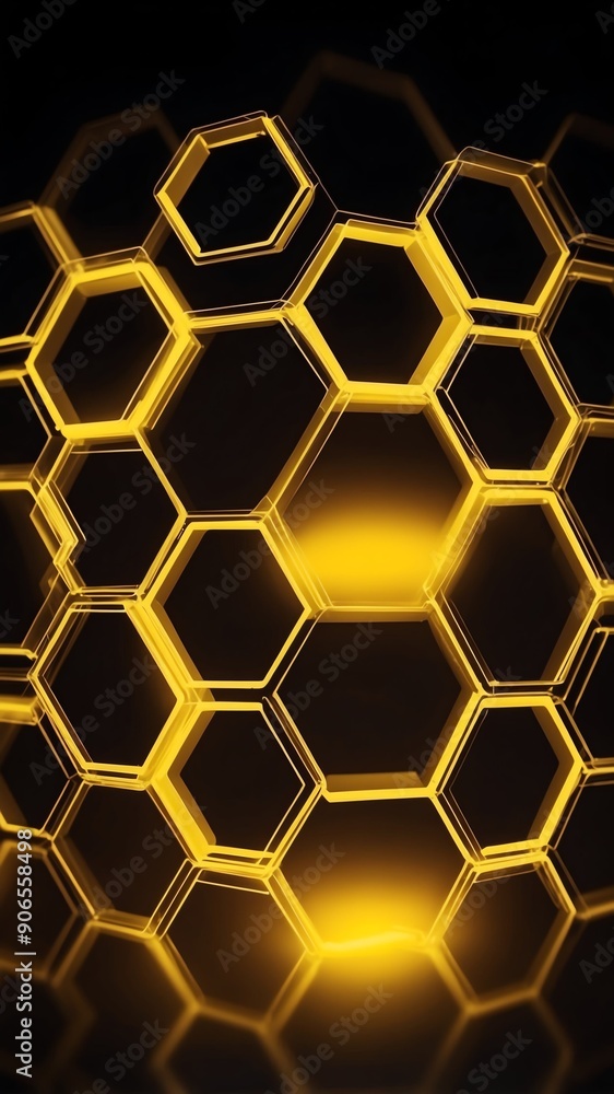 Poster yellow hologram hexagon lights projection grid technol technology abstract background with copy spac