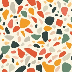 Seamless terrazzo pattern with colorful, irregular shapes on a light background