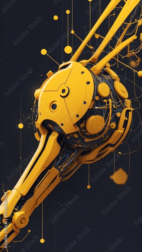 Poster yellow machine learning nodes ai concept technology abstract background with copy space
