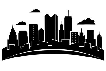 Urban Vibe with Beautiful City Skyline, Elegant City Skyline Silhouette Illustrations: Perfect for Cityscape Decor