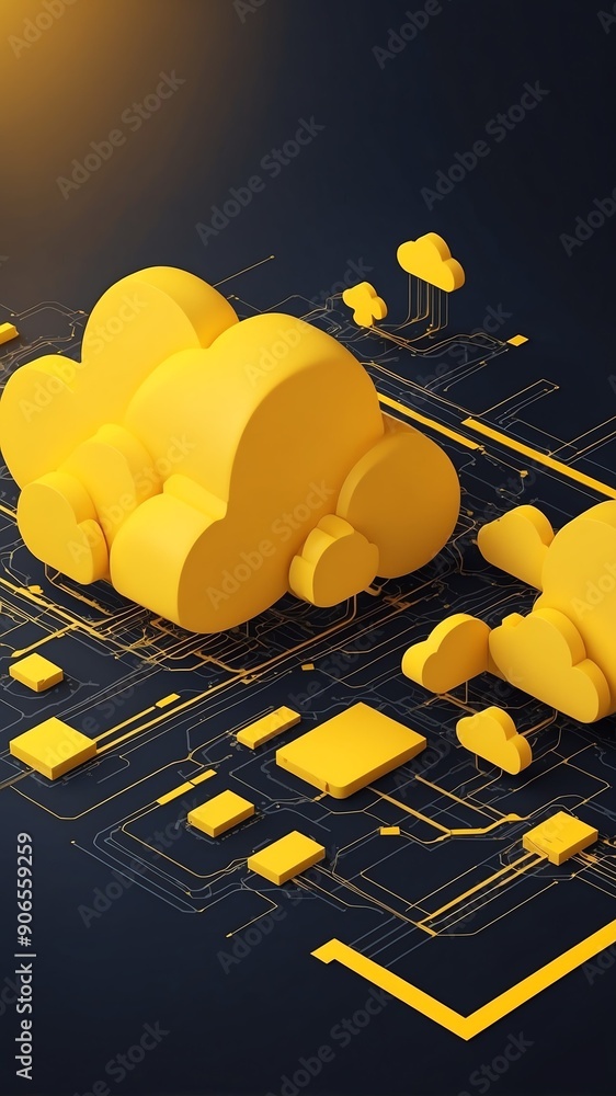 Poster yellow theme cloud computing infrastructure concept te technology abstract background with copy spac