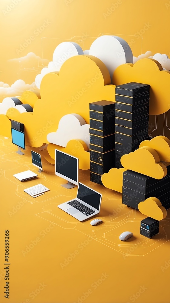 Poster yellow theme cloud computing infrastructure concept te technology abstract background with copy spac