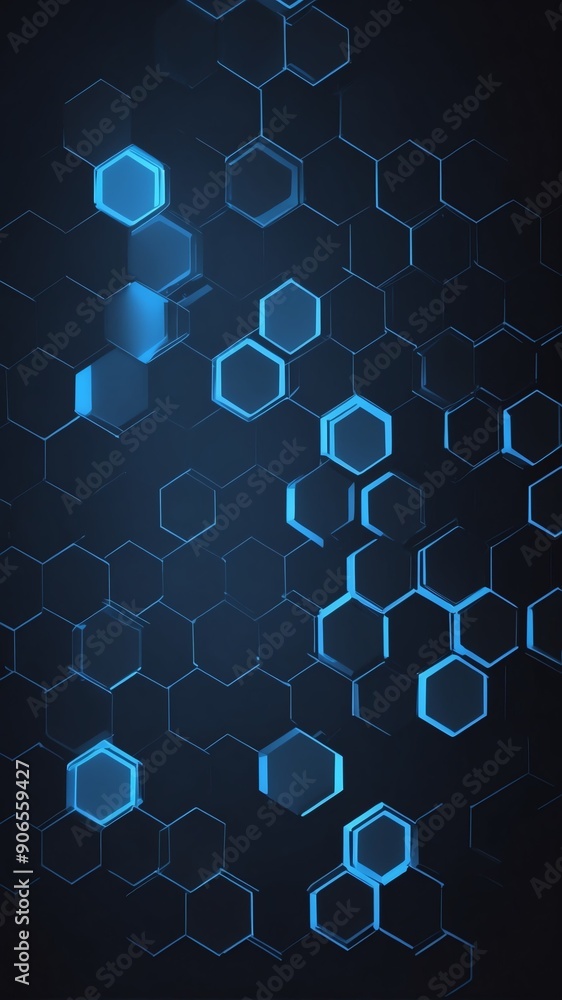 Poster blue hologram hexagon lights projection grid technolog technology abstract background with copy spac