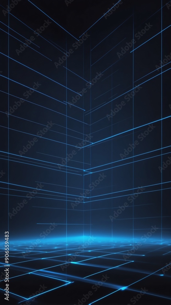 Sticker blue hologram light streaks projection grid technology abstract background with copy space