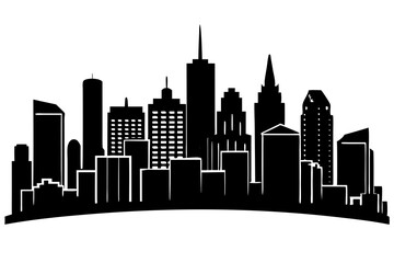 Urban Vibe with Beautiful City Skyline, Elegant City Skyline Silhouette Illustrations: Perfect for Cityscape Decor