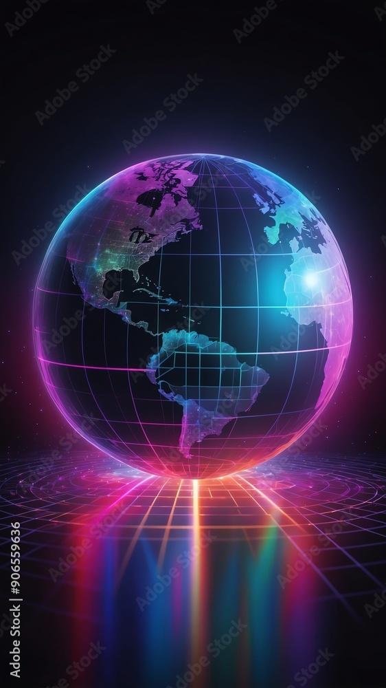 Poster colorful hologram earth globe projection grid technolo technology abstract background with copy spac