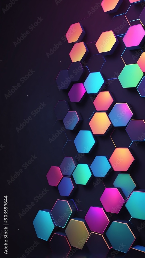 Poster colorful hologram hexagon lights projection grid techn technology abstract background with copy spac