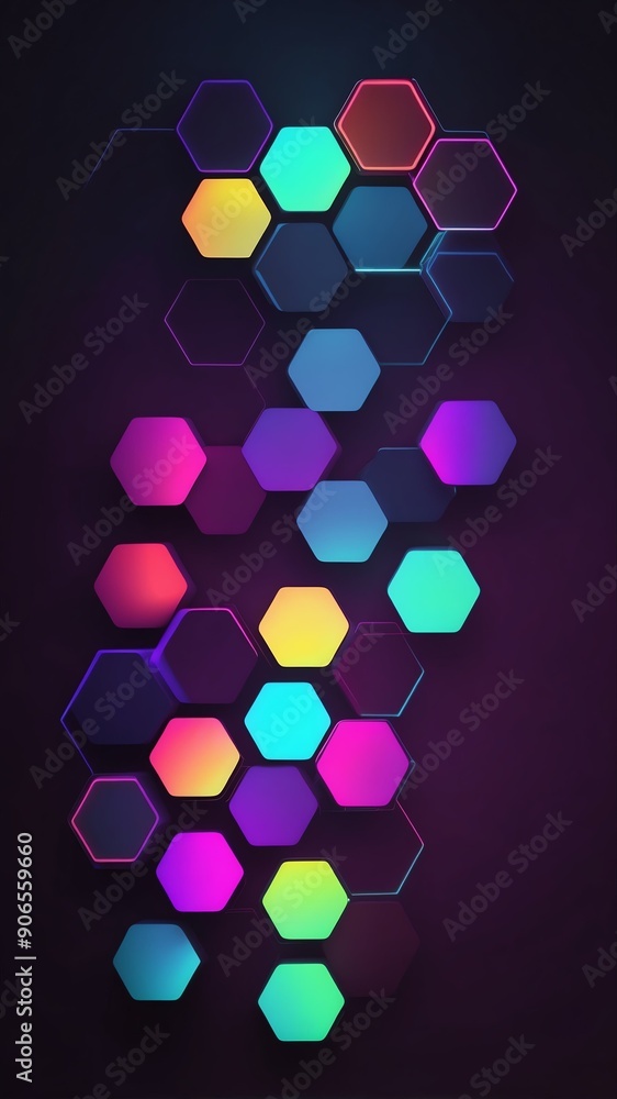 Poster colorful hologram hexagon lights projection grid techn technology abstract background with copy spac