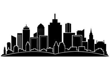 Urban Vibe with Beautiful City Skyline, Elegant City Skyline Silhouette Illustrations: Perfect for Cityscape Decor