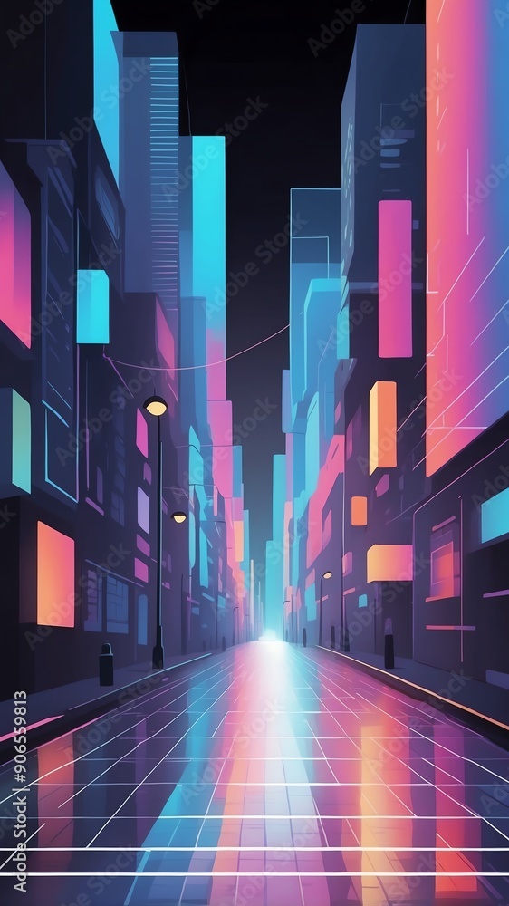 Poster colorful hologram street scene projection grid technol technology abstract background with copy spac