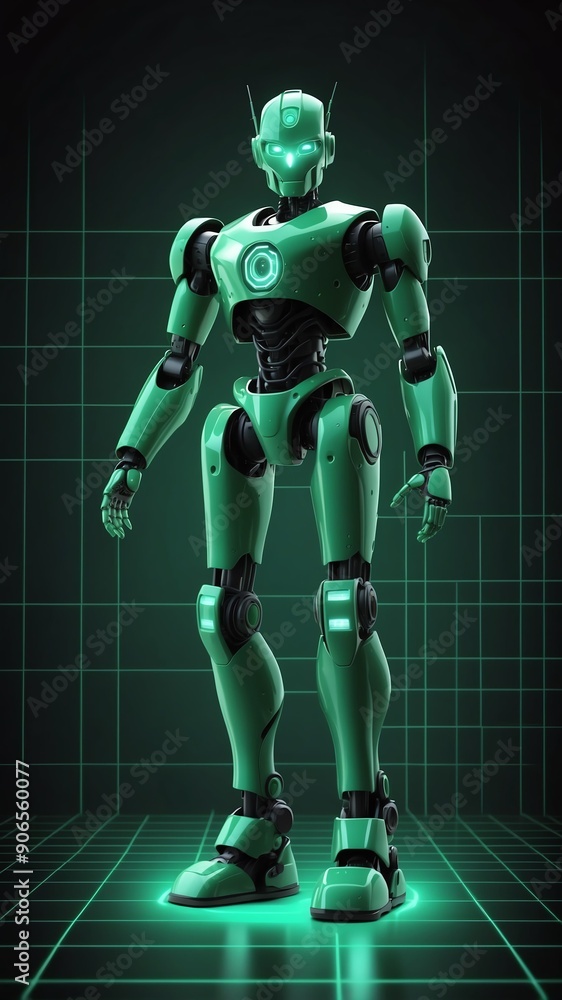 Aufkleber green hologram robot humanoid projection grid technolo technology abstract background with copy spac