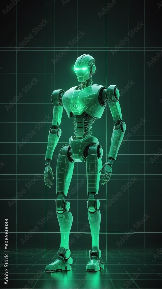 Aufkleber green hologram robot humanoid projection grid technolo technology abstract background with copy spac