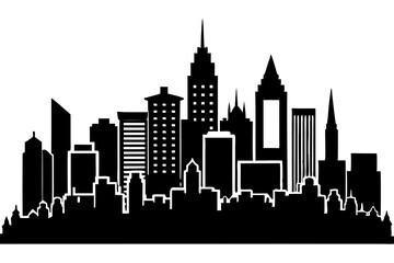 Urban Vibe with Beautiful City Skyline, Elegant City Skyline Silhouette Illustrations: Perfect for Cityscape Decor