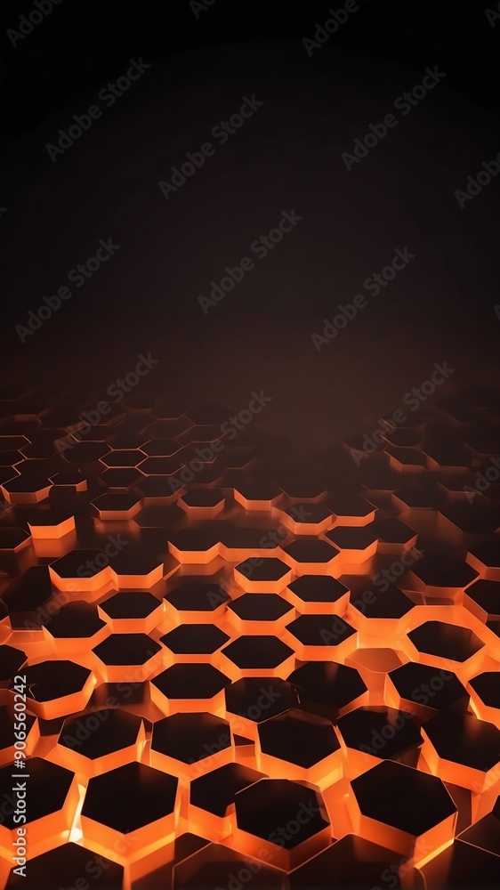 Poster orange hologram hexagon lights projection grid technol technology abstract background with copy spac