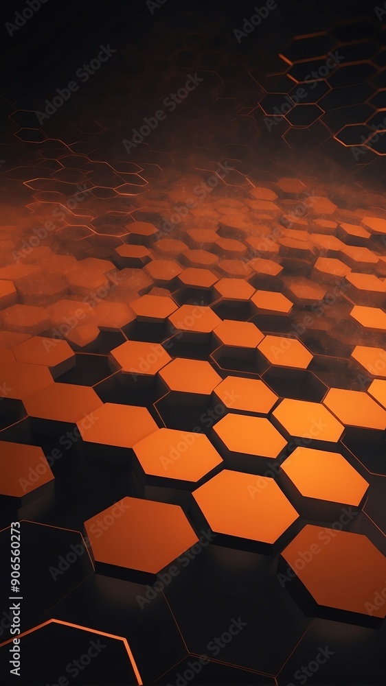 Poster orange hologram hexagon lights projection grid technol technology abstract background with copy spac