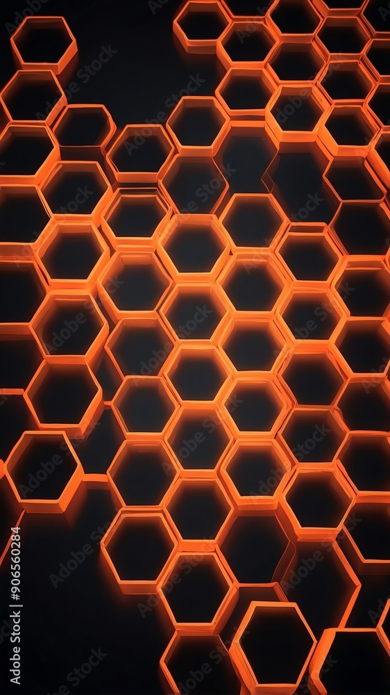 Poster orange hologram hexagon lights projection grid technol technology abstract background with copy spac