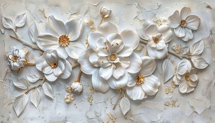 White 3D Floral Arrangement on Textured Wall