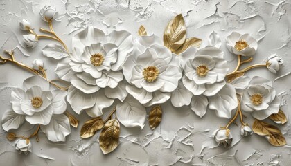 White and Gold 3D Floral Wall Decor
