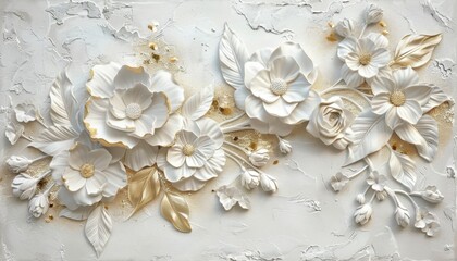 White And Gold 3D Floral Wall Art