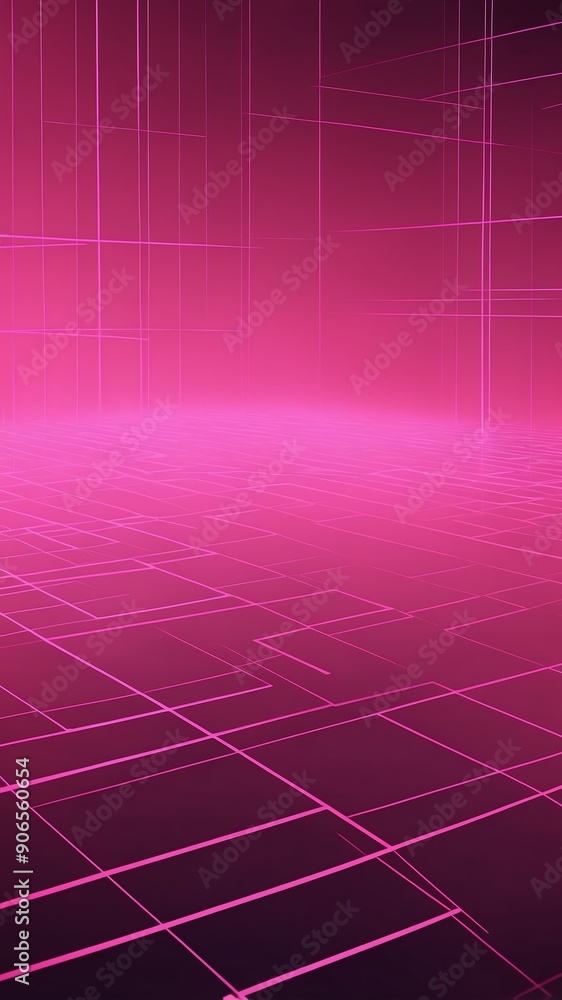 Poster pink hologram light streaks projection grid technology abstract background with copy space