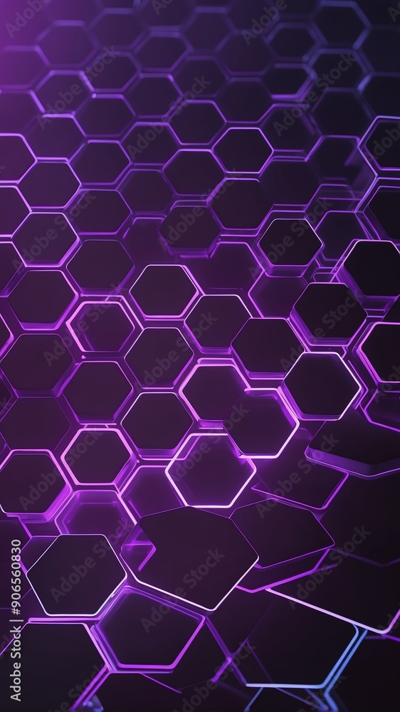 Poster purple hologram hexagon lights projection grid technol technology abstract background with copy spac