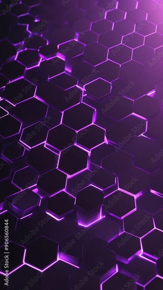 Poster purple hologram hexagon lights projection grid technol technology abstract background with copy spac