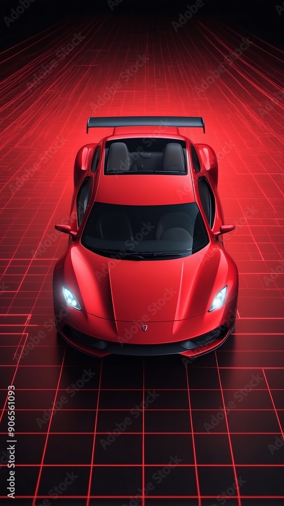 Poster red hologram car closeup projection grid technology abstract background with copy space