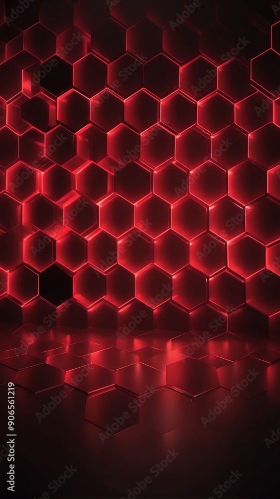 Poster red hologram hexagon lights projection grid technology abstract background with copy space