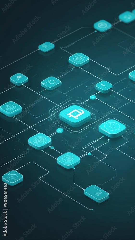Poster teal blockchain transaction flow concept technology abstract background with copy space
