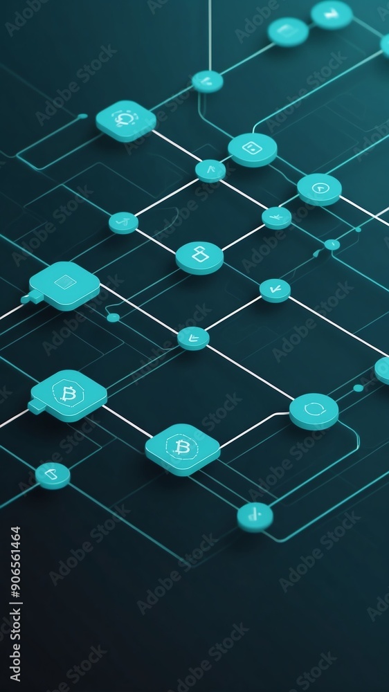 Poster teal blockchain transaction flow concept technology abstract background with copy space
