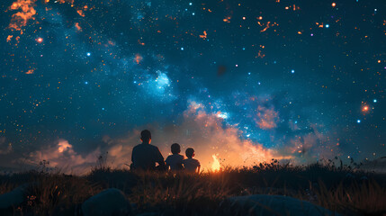 Campfire at night with a sky full of stars in background