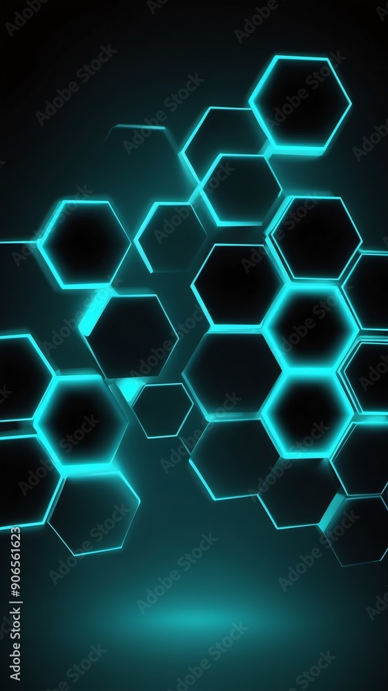 Poster teal hologram hexagon lights projection grid technolog technology abstract background with copy spac