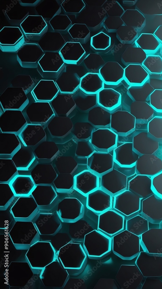 Sticker teal hologram hexagon lights projection grid technolog technology abstract background with copy space