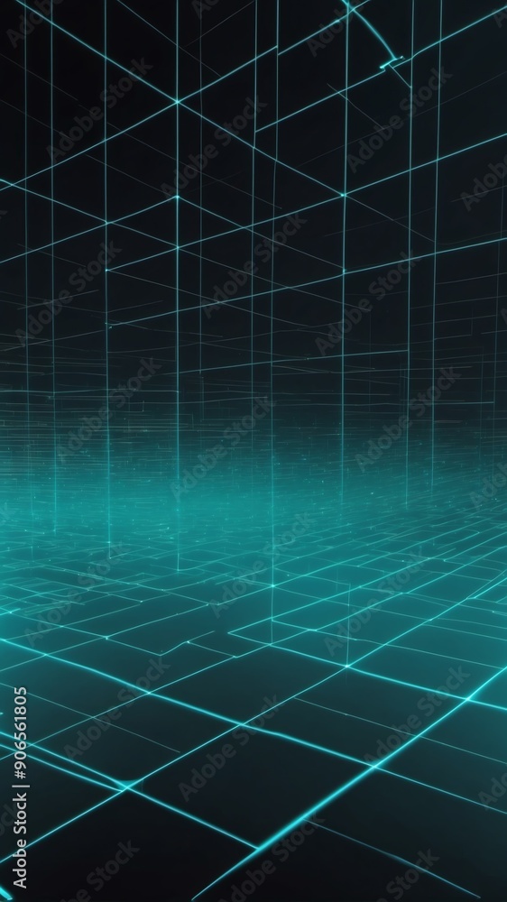 Aufkleber teal hologram light streaks projection grid technology abstract background with copy space