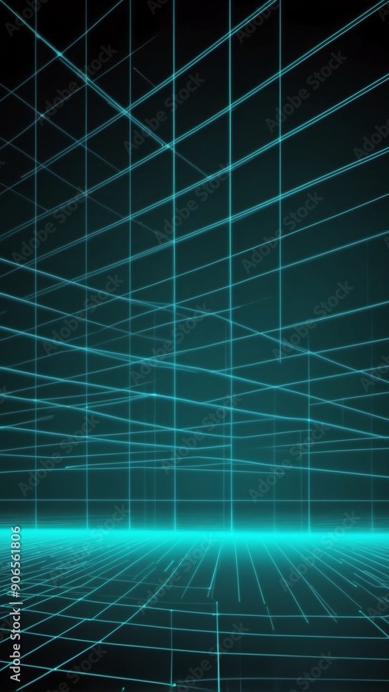 Aufkleber teal hologram light streaks projection grid technology abstract background with copy space