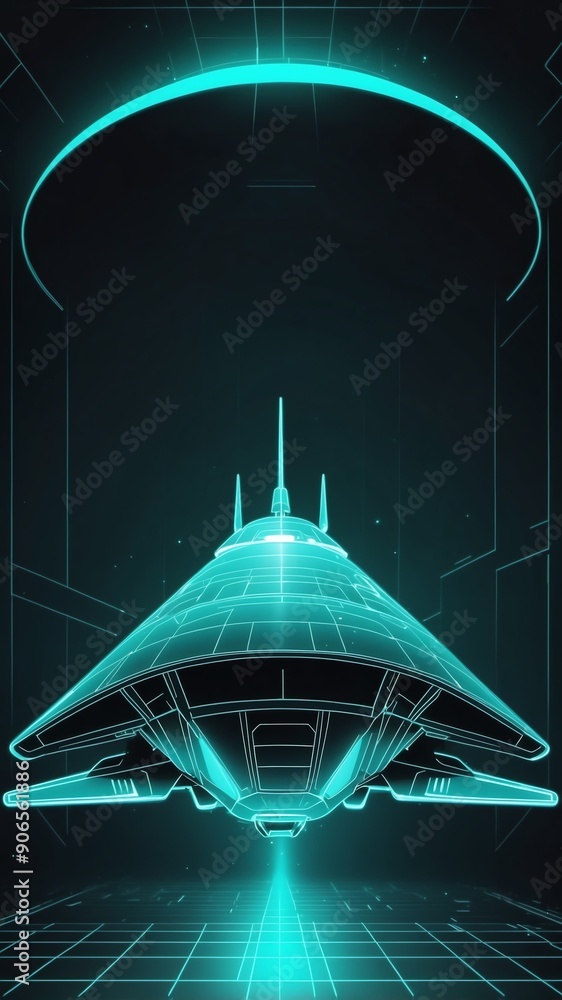 Aufkleber teal hologram space ship projection grid technology abstract background with copy space