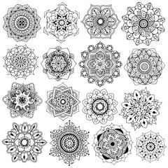 Set of design elements in mehendi style.