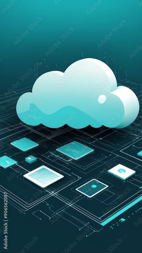 Poster teal theme cloud computing infrastructure concept tech technology abstract background with copy spac