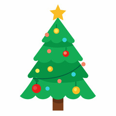 Christmas tree with glowing lights and ornaments vector illustration 