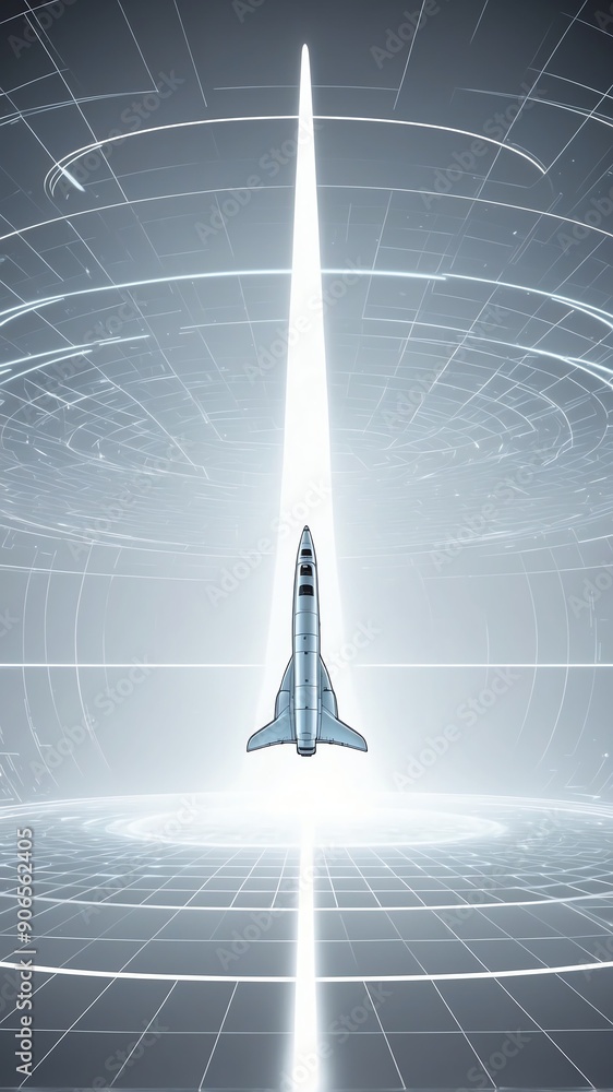 Poster white hologram space ship projection grid technology abstract background with copy space