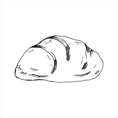 Loaf of bread ink graphics illustration. Hand drawn outline bakery product sketch, ingraving for menu, bakery, cafe decor. Label design