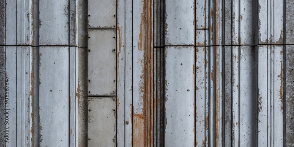 Wall mural Textured surfaces of concrete and rusted metal exhibit intricate details found in urban architecture