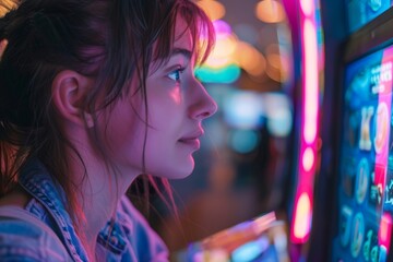 Gaming Excitement. Close-Up of a Casino Slot Machine Player, Generative AI 
