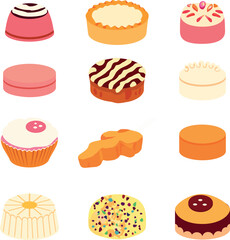 Abstract variants of cakes and cookies icons
