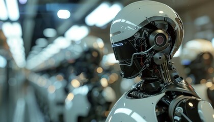 Close Up of a White and Black Robot in an Industrial Setting