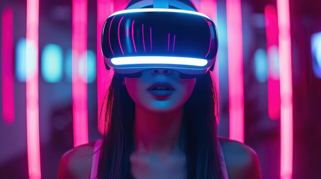 Immersive VR workouts, digital fitness training, virtual exercise programs, futuristic tone, Triadic Color Scheme, front view, innovative fitness solution, copy space for text,