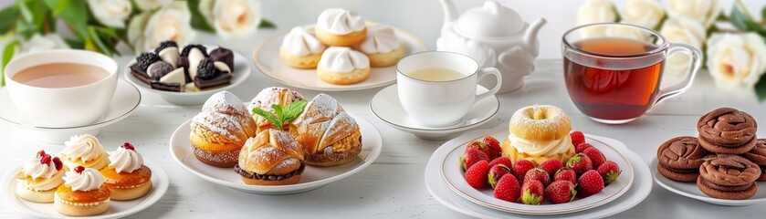 Classic afternoon tea spread with delicate treats, afternoon tea, refined indulgence