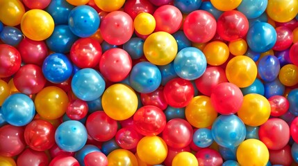Fototapeta premium Colorful Vibrant Background of Mixed Balloons of Various Sizes in a Playful Arrangement. Concept of Celebration, Party Decor, Festivity, and Joy