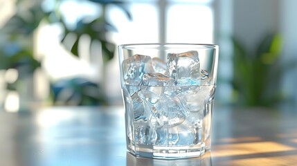 Glass of Water with Ice Cubes on a Table