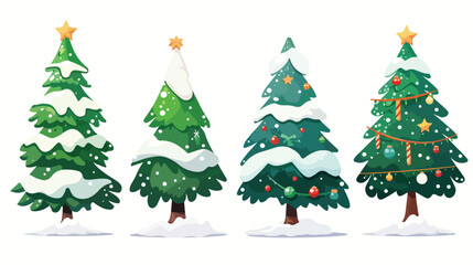 Four of Cartoon Christmas Trees Winter Holiday 